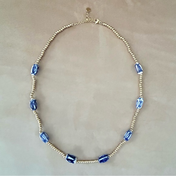 Heinen Delfts Blauw Blue and White and Gold Beaded necklace- NWT - Picture 1 of 8